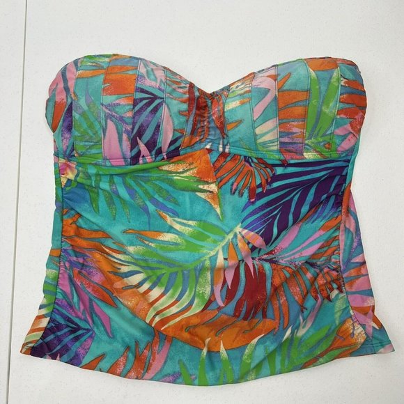 LA BLANCA Women’s Size 12 Multi Rainbow Palm Bandeau Tankini Top NO STRAP - Picture 2 of 12